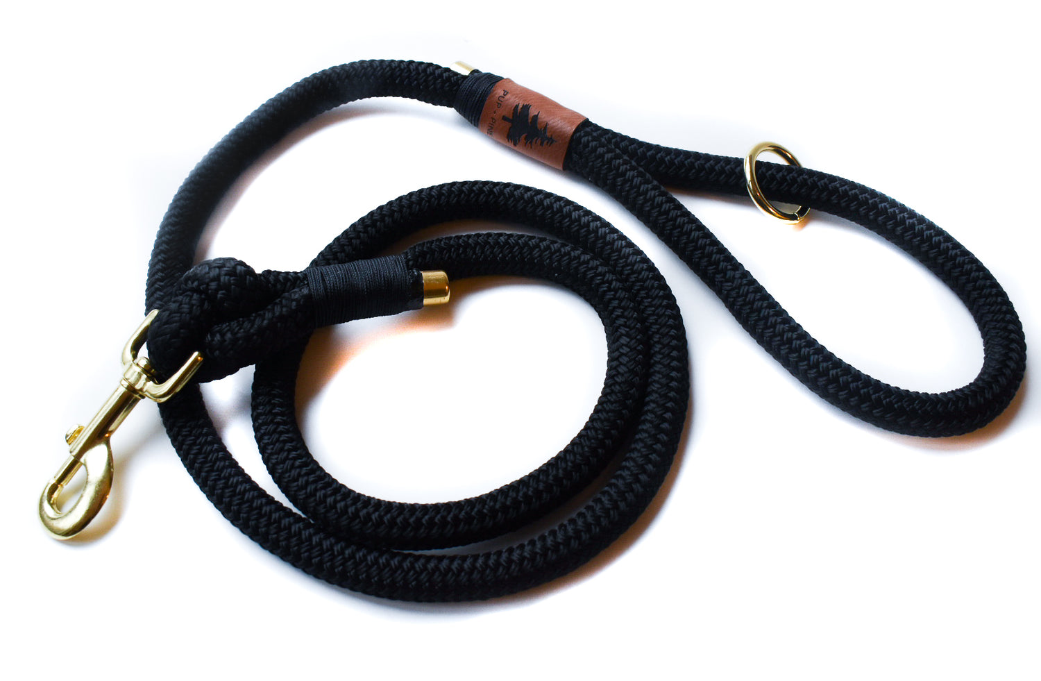 Black Cotton Rope Leash with Leather Accents - Mountain Shiba